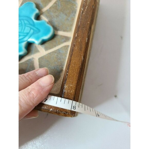 VINTAGE Ceramic Wall Cross Wall Plaque Tile Back Rustic Wood Frame Wall Hanging - Picture 7 of 8